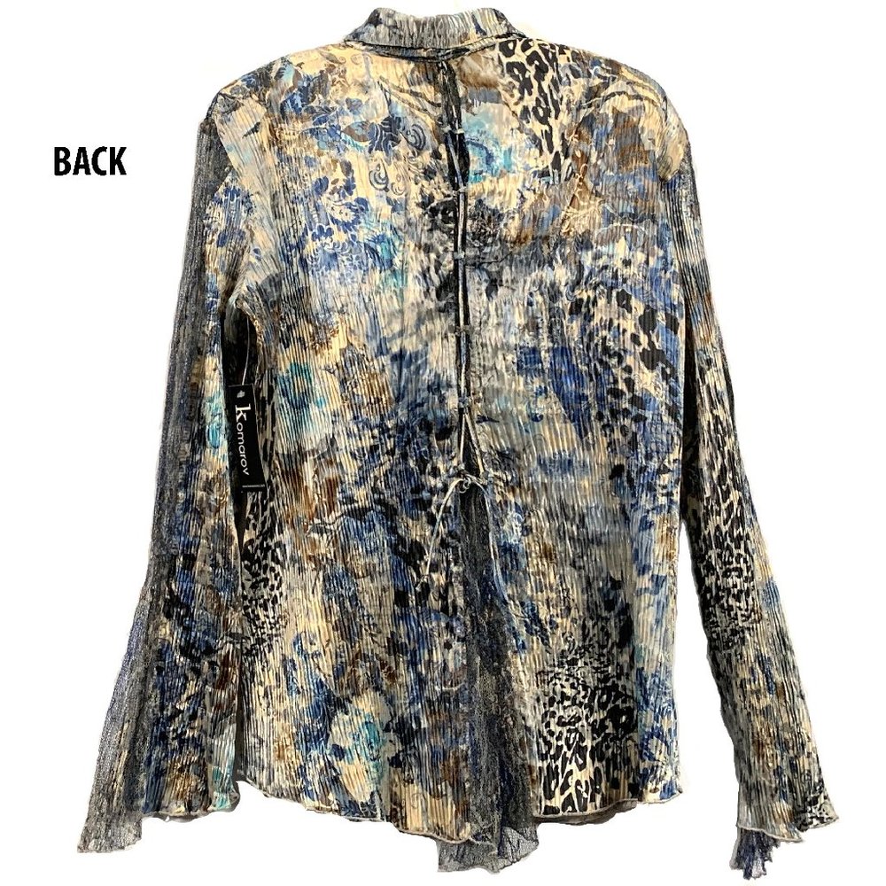 Komarov long sleeved pleated and lace-up top